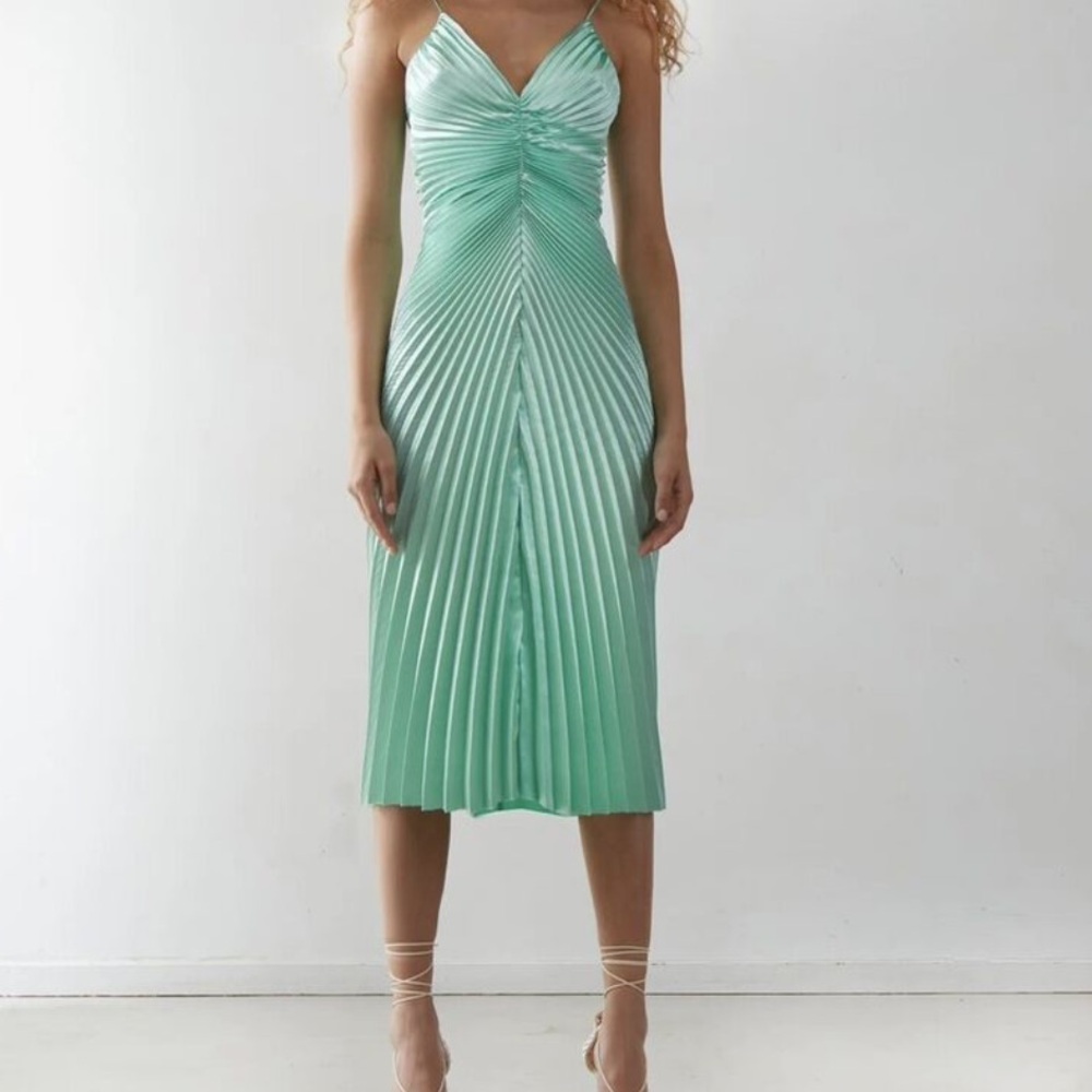 Anthropologie Mint Green Pleated Dress